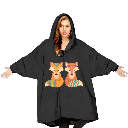 Tribal Fox Couple Wildlife Animal Lover Zookeeper Blanket Hoodies