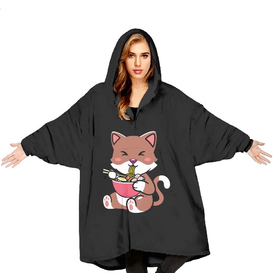 womens kawaii cat ramen anime neko teen boys girls Blanket Hoodies