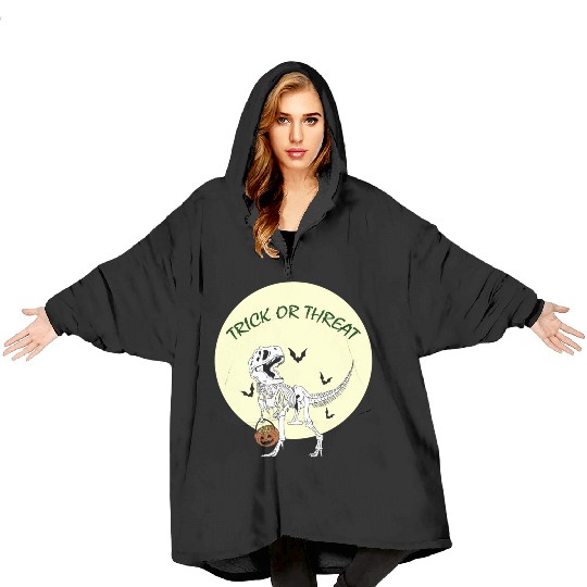 Trex Dinosaur Trick Or Threat Halloween Blanket Hoodies
