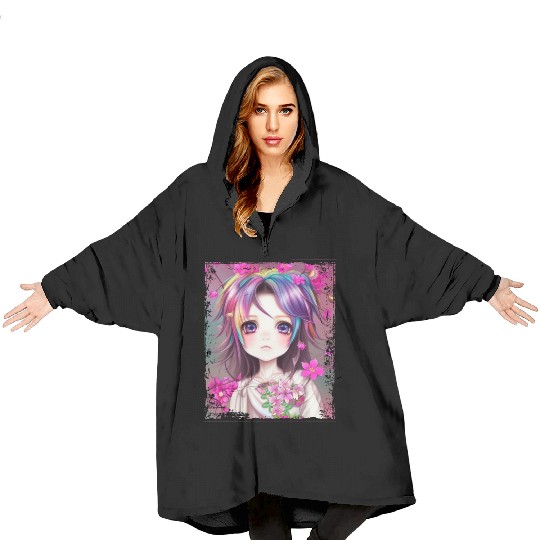 Anime Kawaii Chibi Girl Flowers Blossoms Gift Blanket Hoodies