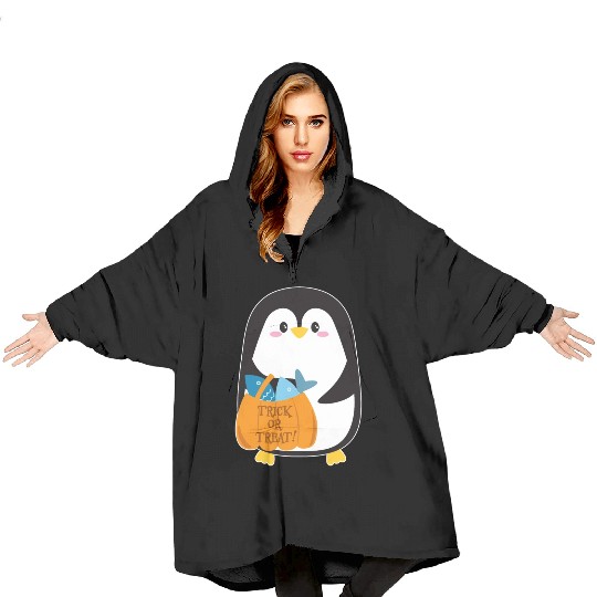 Cute penguin on Halloween Blanket Hoodies