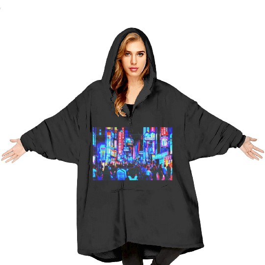 Japan City skyline Aesthetic Edit Blanket Hoodies