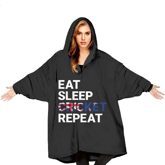 Eat Sleep Cricket Repeat NZ Flag Sports Gift Blanket Hoodies