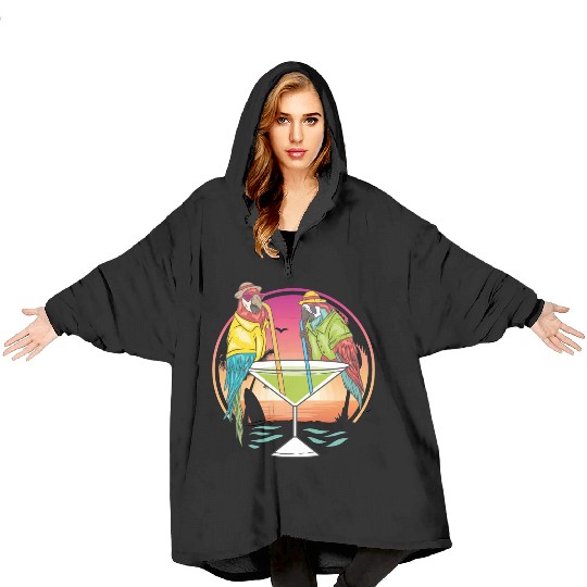 Parrots Drinking Margarita Hawaiian Birds Gift Blanket Hoodies