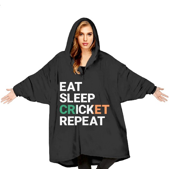Eat Sleep Cricket Repeat Ireland Flag Sports Gift Blanket Hoodies