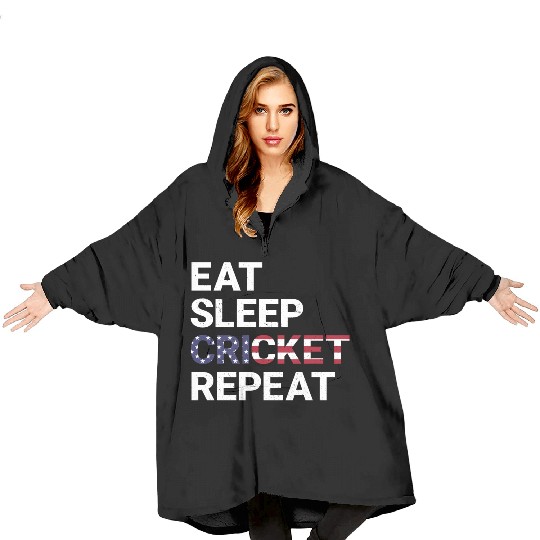 Eat Sleep Cricket Repeat USA Flag Sports Gift Blanket Hoodies