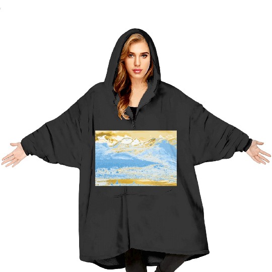 Golden Blue Mountain Lake Blanket Hoodies