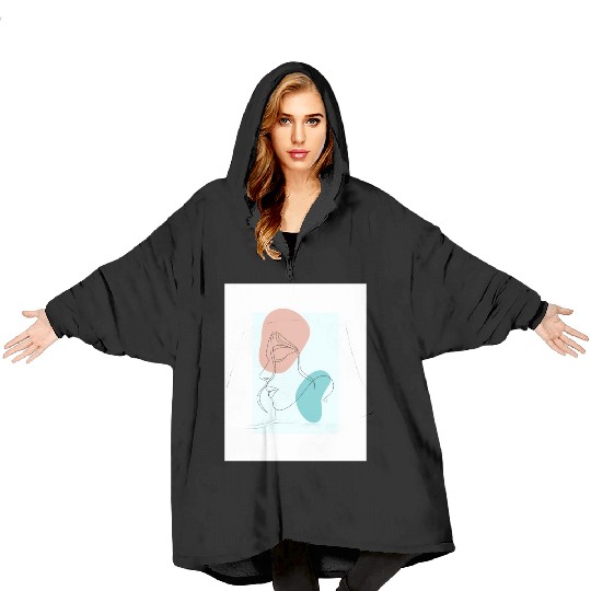 beige minimalist woman line art Blanket Hoodies