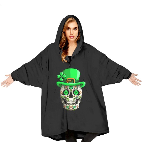 Sugar Skull Funny | Saint Patricks Day of Dead Blanket Hoodies