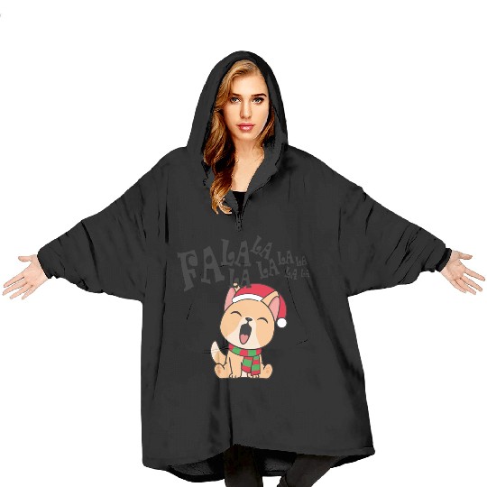 Cute Christmas Dog Singing Fa la la la Song Blanket Hoodies