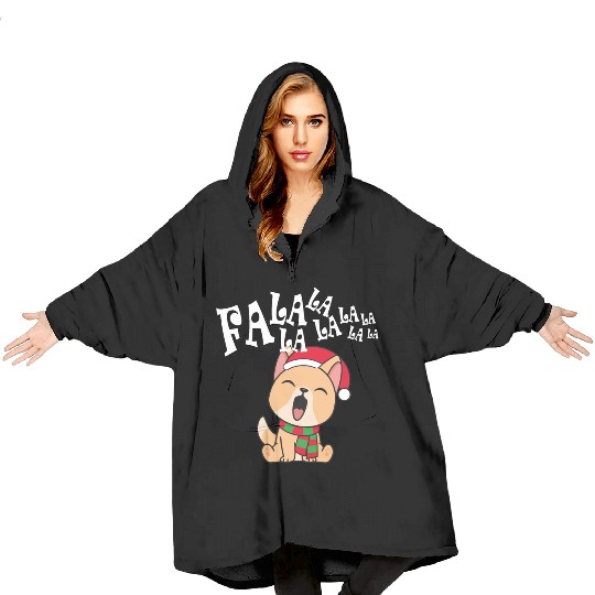 Cute Christmas Dog Singing Fa la la la Song Blanket Hoodies