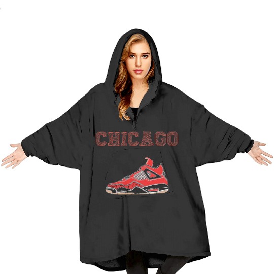 CHICAGO SHOES SNEAKERS BLACK & RED Blanket Hoodies