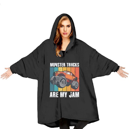 Monster Trucks Are My Jam Vintage Retro Blanket Hoodies