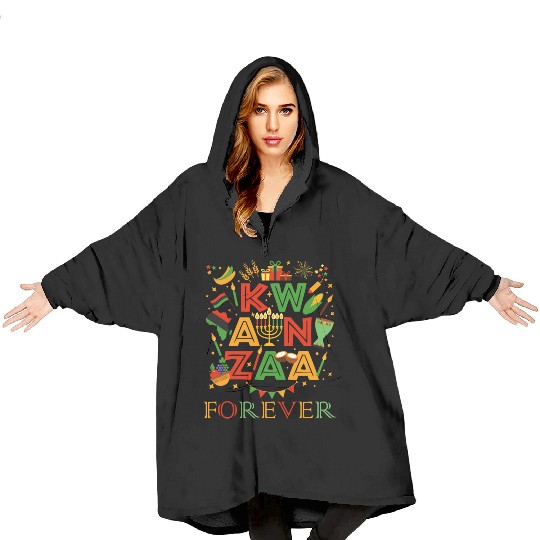 Happy Kwanzaa Forever Christmas Blessing Kinara Blanket Hoodies
