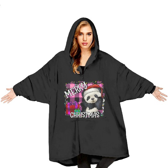 merry Christmas panda Blanket Hoodies