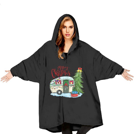 Merry Christmas Happy Camper Funny Camping Life Blanket Hoodies