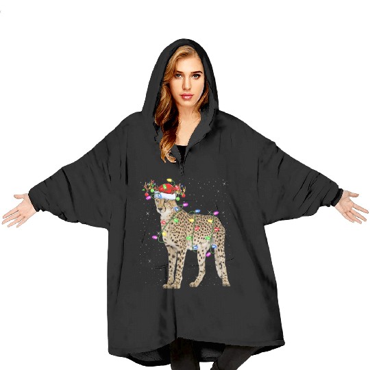 Cheetah Lover Xmas Lighting Santa Cheetah Christma Blanket Hoodies
