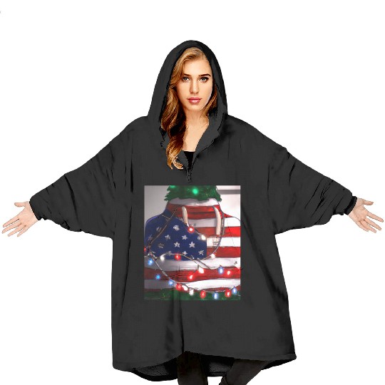 Patriotic Christmas Christmas Tree US Flag Blanket Hoodies