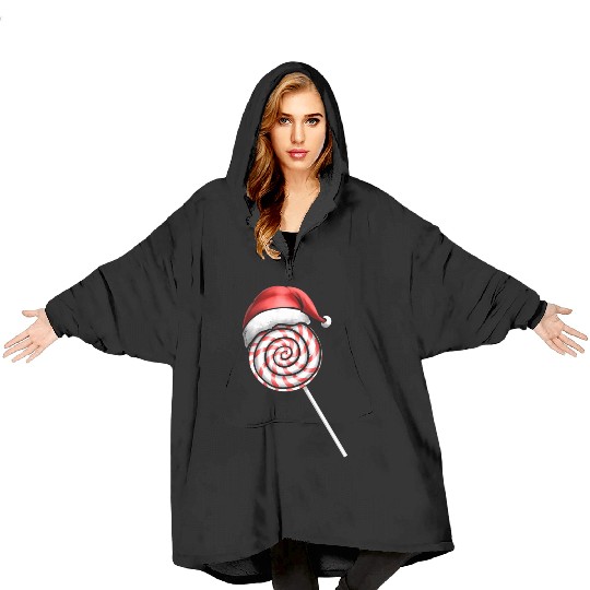 Candy Cane Lollipop Santas Hat Merry Christmas Blanket Hoodies