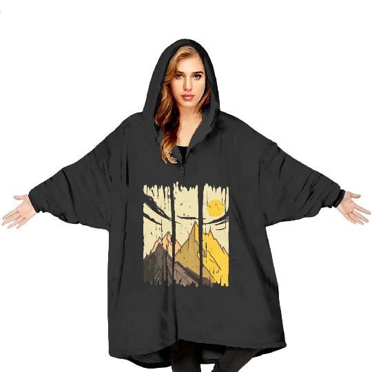 Painted Art Mountains With Sun Blanket Hoodies