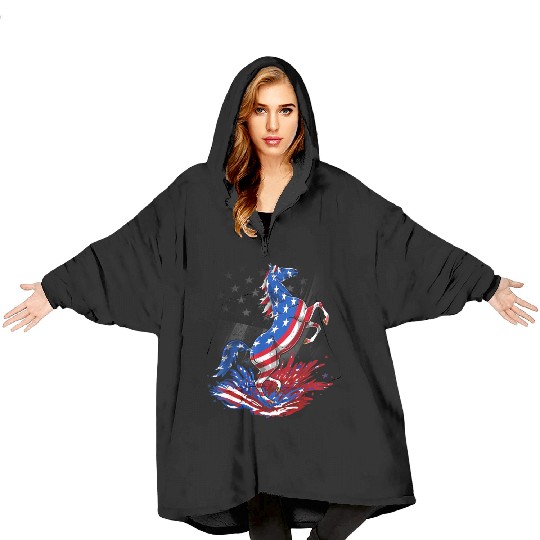 Horse 4th Of July American Flag USA Horse Blanket Hoodies