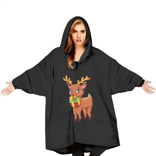 Christmas Deer bringing Gift Classic Blanket Hoodies