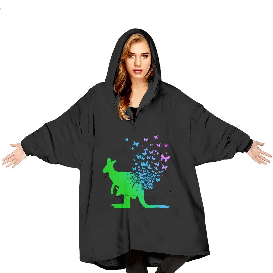 Butterfly & Kangaroo In Nature Australia Kangaroo Blanket Hoodies