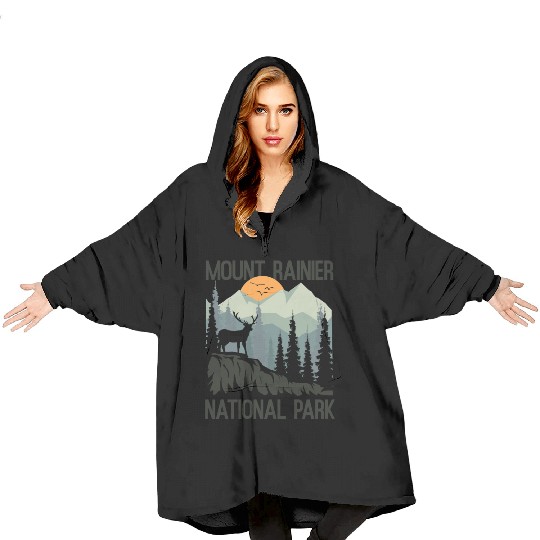 Mount Rainier National Park Mountains Deer Blanket Hoodies