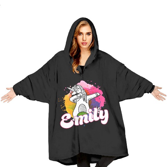 EMILY - Beautiful name with dabbing unicorn Blanket Hoodies