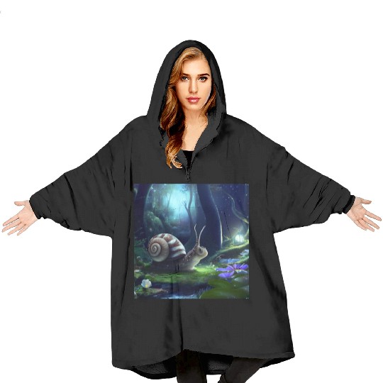 Sweet Surprised Snail at night by Lantern Light Blanket Hoodies