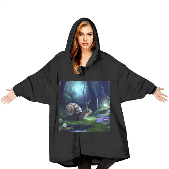 Sweet Surprised Snail at night by Lantern Light Blanket Hoodies