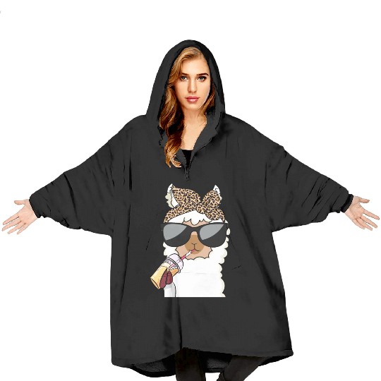 Llama Leopard Girls Women Alpaca Lover Blanket Hoodies