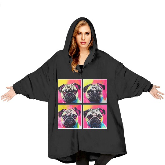 Pug, anime, comic or retro style. I love my dog! Blanket Hoodies