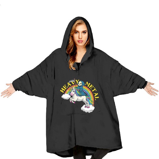 Skeleton Unicorn Rainbow Metal Music Heavy Rock Blanket Hoodies