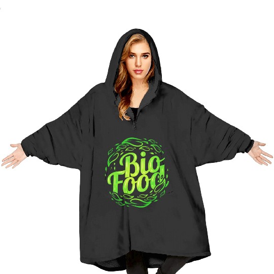 Green Bio Food Logo For Vegetarian And Vegan Blanket Hoodies