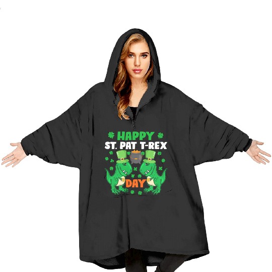 Happy St. Pat T-rex Day Cute St. Patrick's Pun Kid Blanket Hoodies