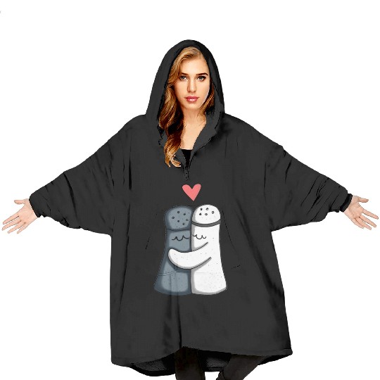 Salt and Pepper Hugging Love : Funny illustration Blanket Hoodies