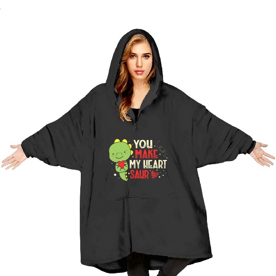 You Make My Heart Saur Dinosaur Valentines Day Blanket Hoodies
