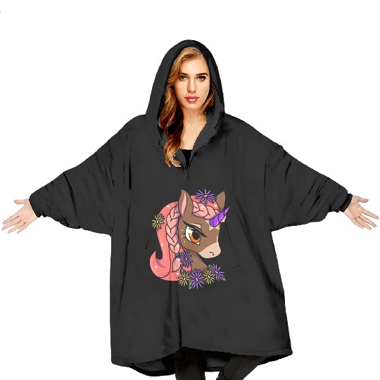 Cute Unicorn Motif Children Girl Blanket Hoodies