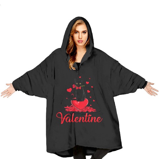 Black cat Is my valentines Blanket Hoodies