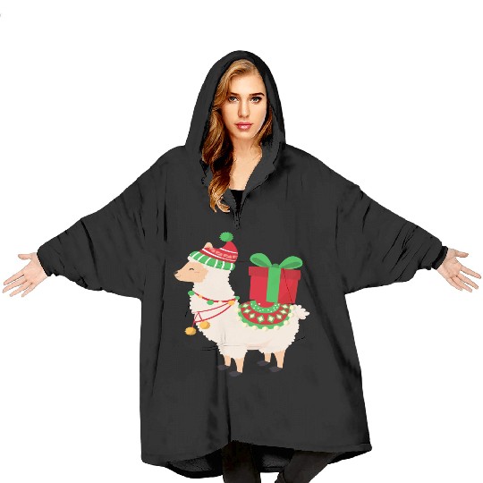 Lama with Christmas present Blanket Hoodies