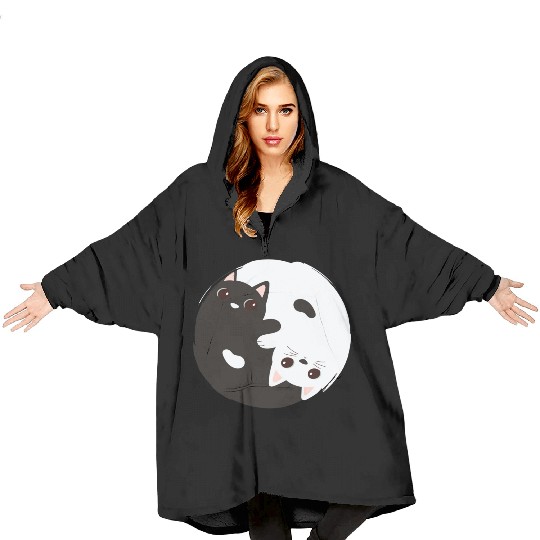 ying yang cat Blanket Hoodies