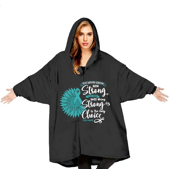 Cervical Cancer Awareness Month Teal Sunflower Blanket Hoodies