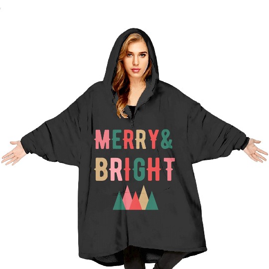 Merry and Bright Christmas tree Blanket Hoodies