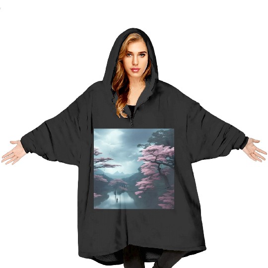 Pink trees by the water Blanket Hoodies