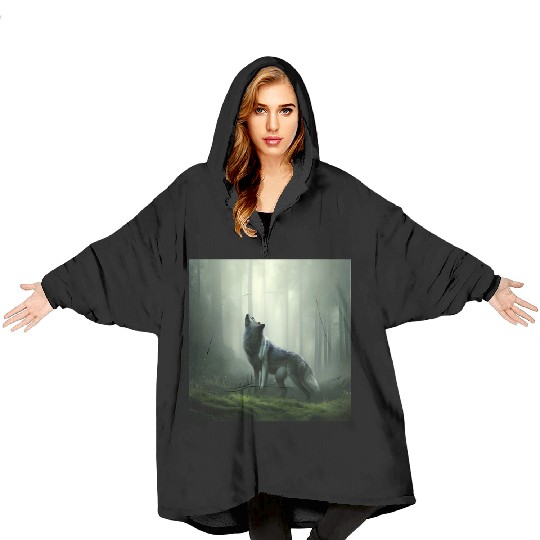Howling wolf at midnight Blanket Hoodies