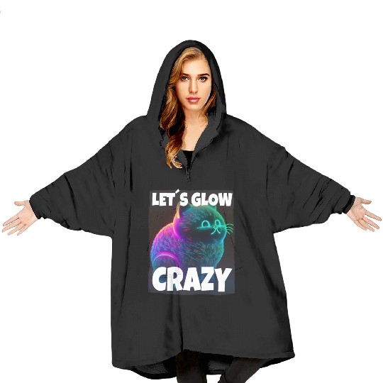Lets Glow Crazy Cat Kitten Fluffy Cat Blanket Hoodies