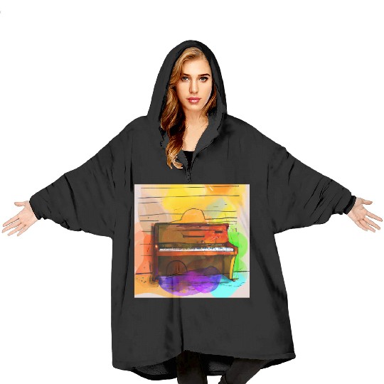 A beautiful piano in front of a colorful wall Blanket Hoodies