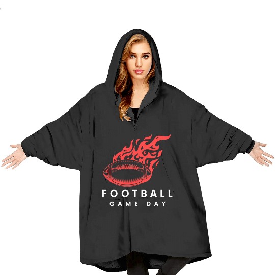 Red Football On Fire Game Day , football fan Blanket Hoodies .