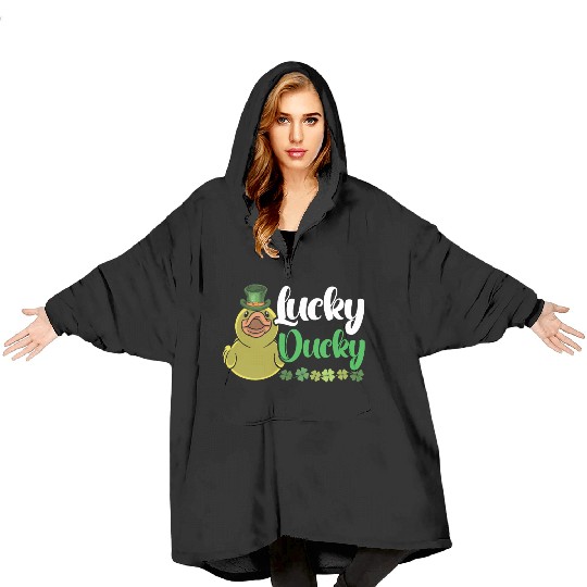 Lucky Ducky Duck Shamrock St. Patricks Day Irish Blanket Hoodies